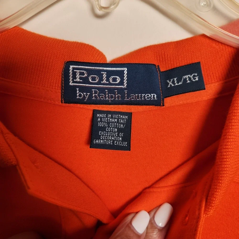 Polo Ralph Lauren Mens XL Tall Orange Polo Shirt Navy Pony 100% Cotton Classic